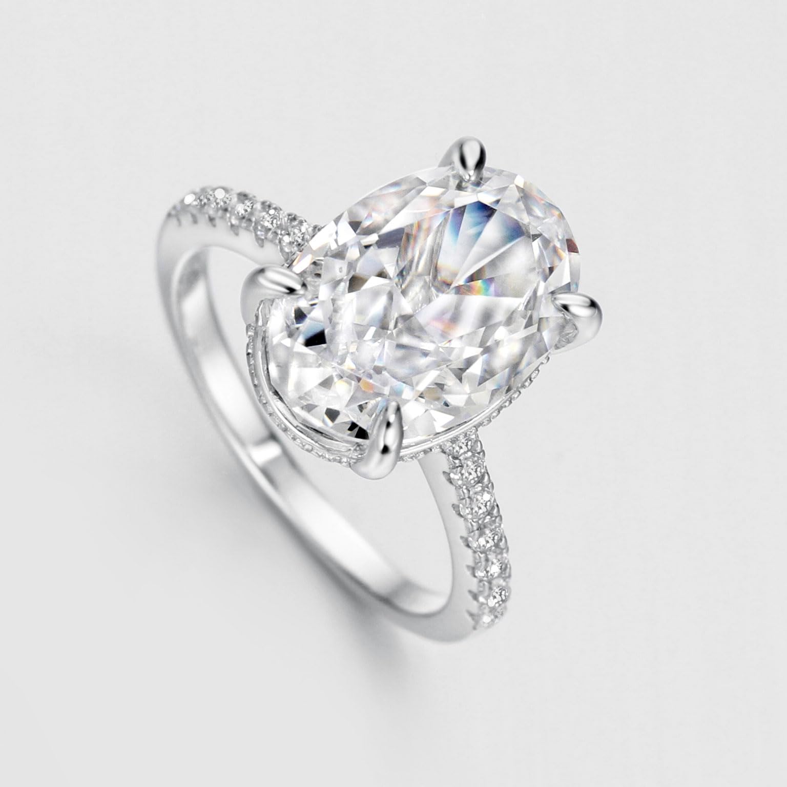 Anillo de compromiso de mujer de corte ovalado de 4.0 quilates, anillo de compromiso de diamantes de imitación, anillo de boda de plata de ley 925, Gema Metal, Zirconia cúbica 6