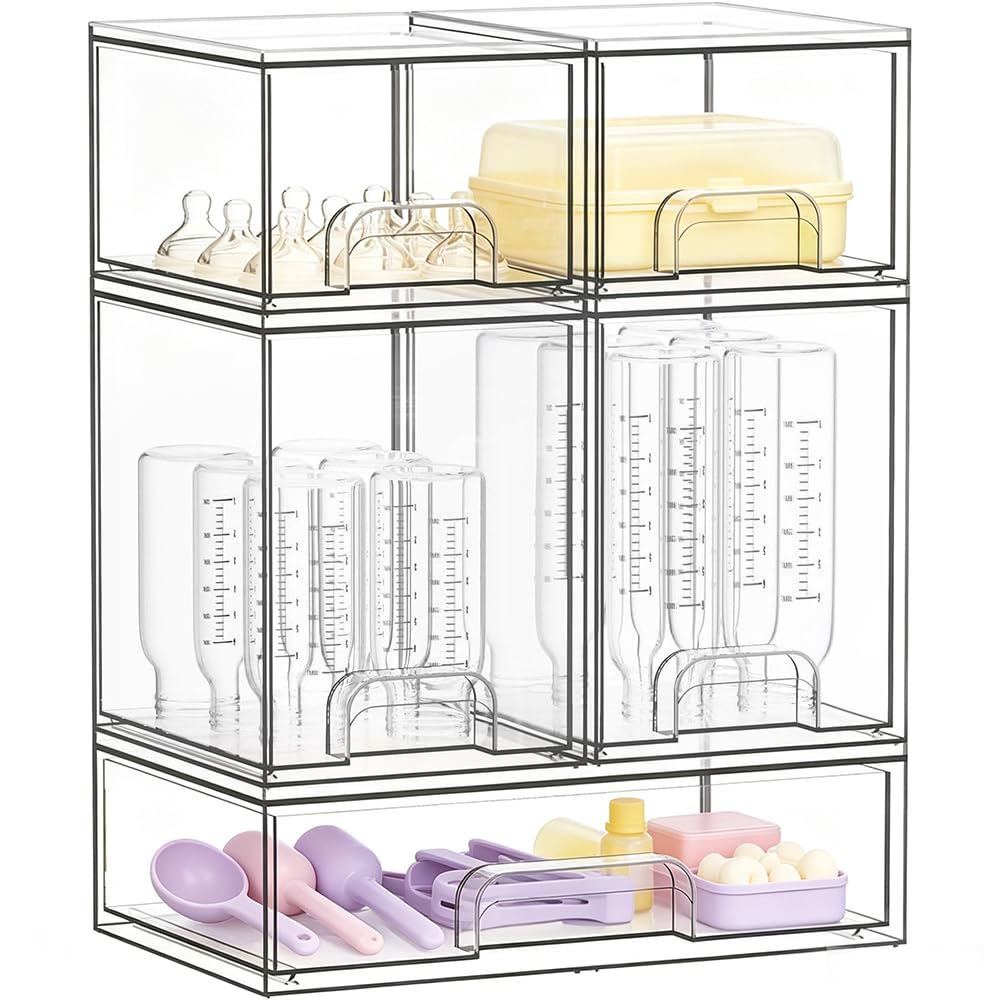 Baby Bottle Organizer, 5-Piece Clear Acrylic Stackable Storage Drawers