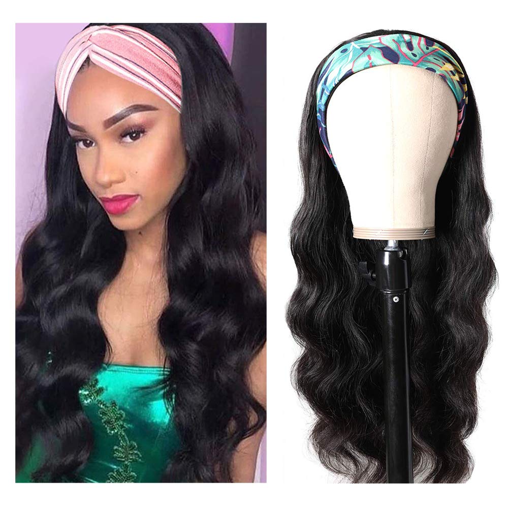 Umeiw Headband Wig for Black Women Body Wave Human Hair Wig with Headband Half Wig Glueless 150% Density Brizilian Virgin Human Hair Body Wave Headband Wigs 18 Inch