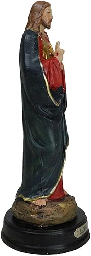 Miniatura 6 de Ebros Gift Estatua de Jesucristo de Iglesia católica con corazón sagrado con latón chapado en latón, nombre de título base de madera, 5 pulgadas de