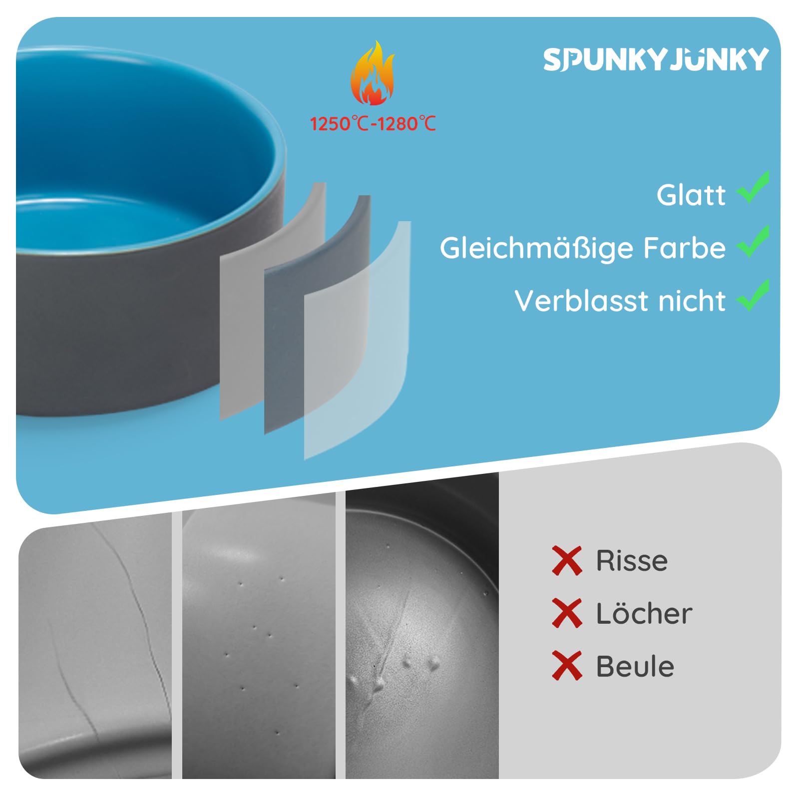 SPUNKYJUNKY Ceramic Dog Bowl, 2 Pieces, Feeding Bowl, Cat Bowl for Cats and Dogs (850 ml, Blue Grey), blue / grey, 850ml * 2 - Image 2