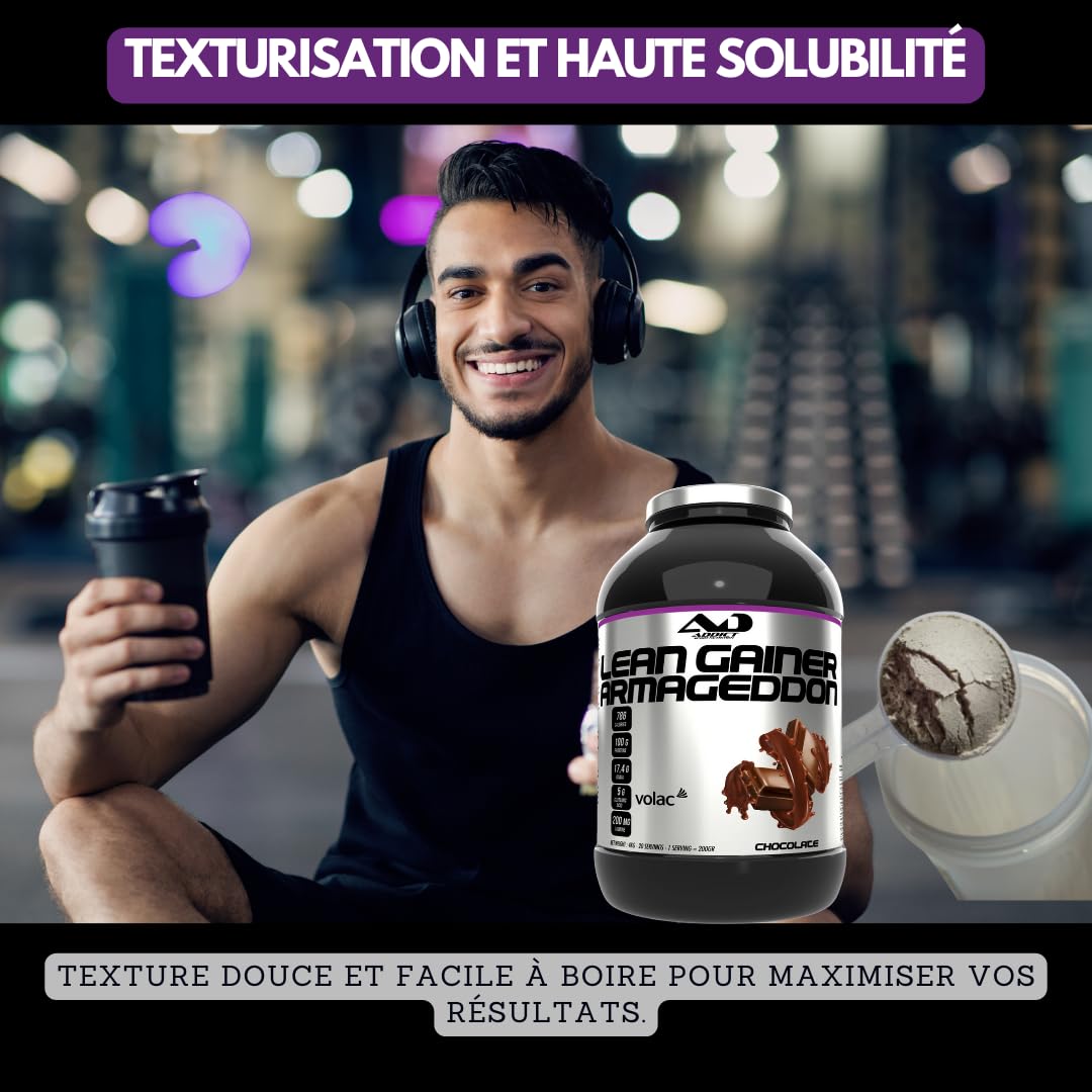Addict sport nutrition - Armageddon - Protéine de musculation - 100g de protéines par portion - Gainer avec whey rapide, BCAA, L-Glutamine et Maltodextrine - Prise de masse - 2 Kg -Chocolat - noisette