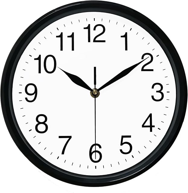DIYZON Silent Wall Clock, Non Ticking 10'' Quality Quartz Clocks - Battery Operated - Easy to Read - Minimalist Design - Suitable for Home/ School/ Modern Clock
