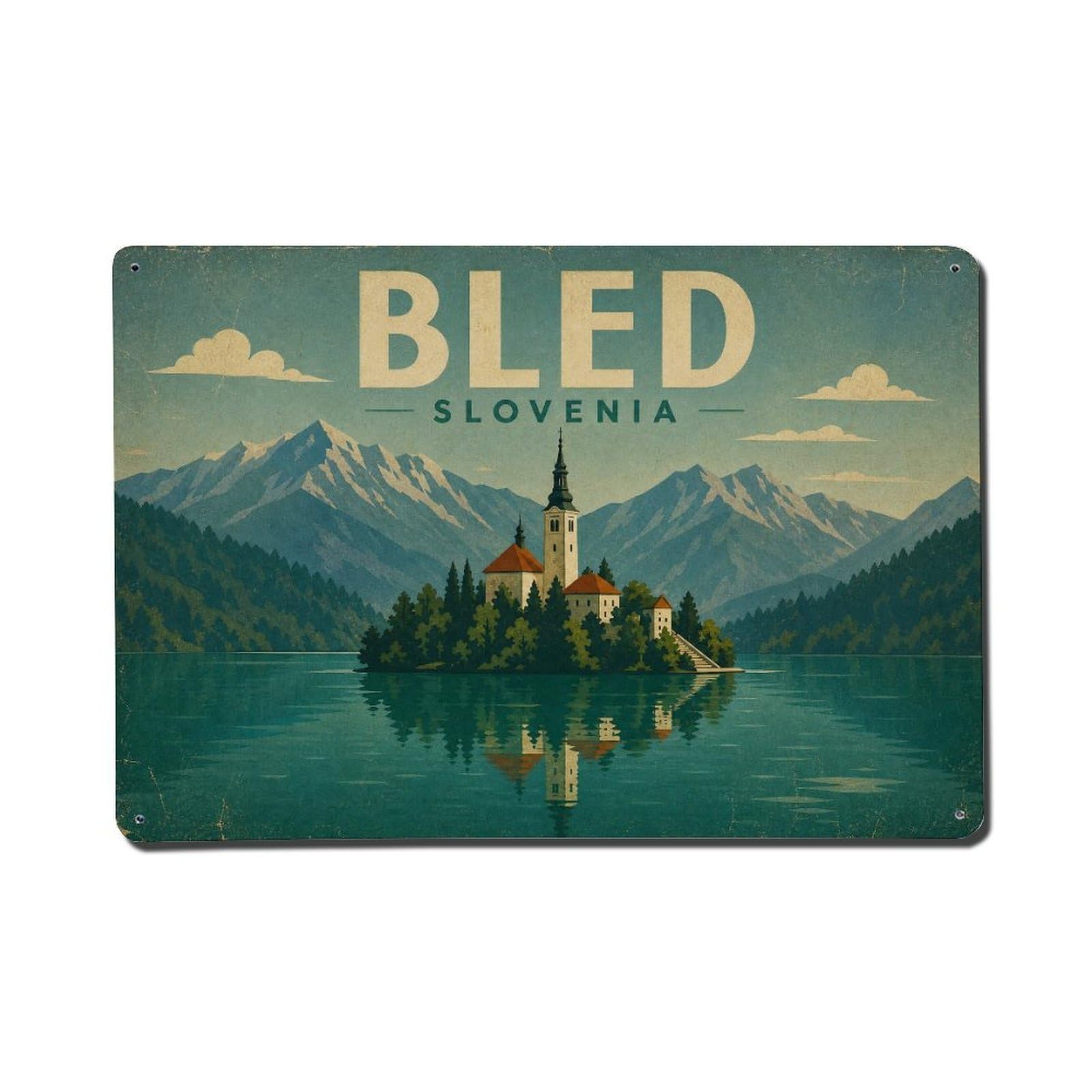 Vintage Travel Slovenia Bled Metal Tin Sign Plaque Wall Decor for Cafe, Club Bar, Office, Garden Metal Poster 8x12Inch