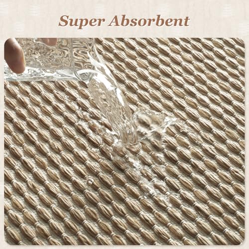 AMOAMI Unique Woven Bath Mat, Super Absorbent Non Slip Bath Mats for Bathroom Floor Textured Bathroom Mat Quick Dry Washable Boho Thin Bathroom Rugs for Beside Tub, 17" x 24", Brown