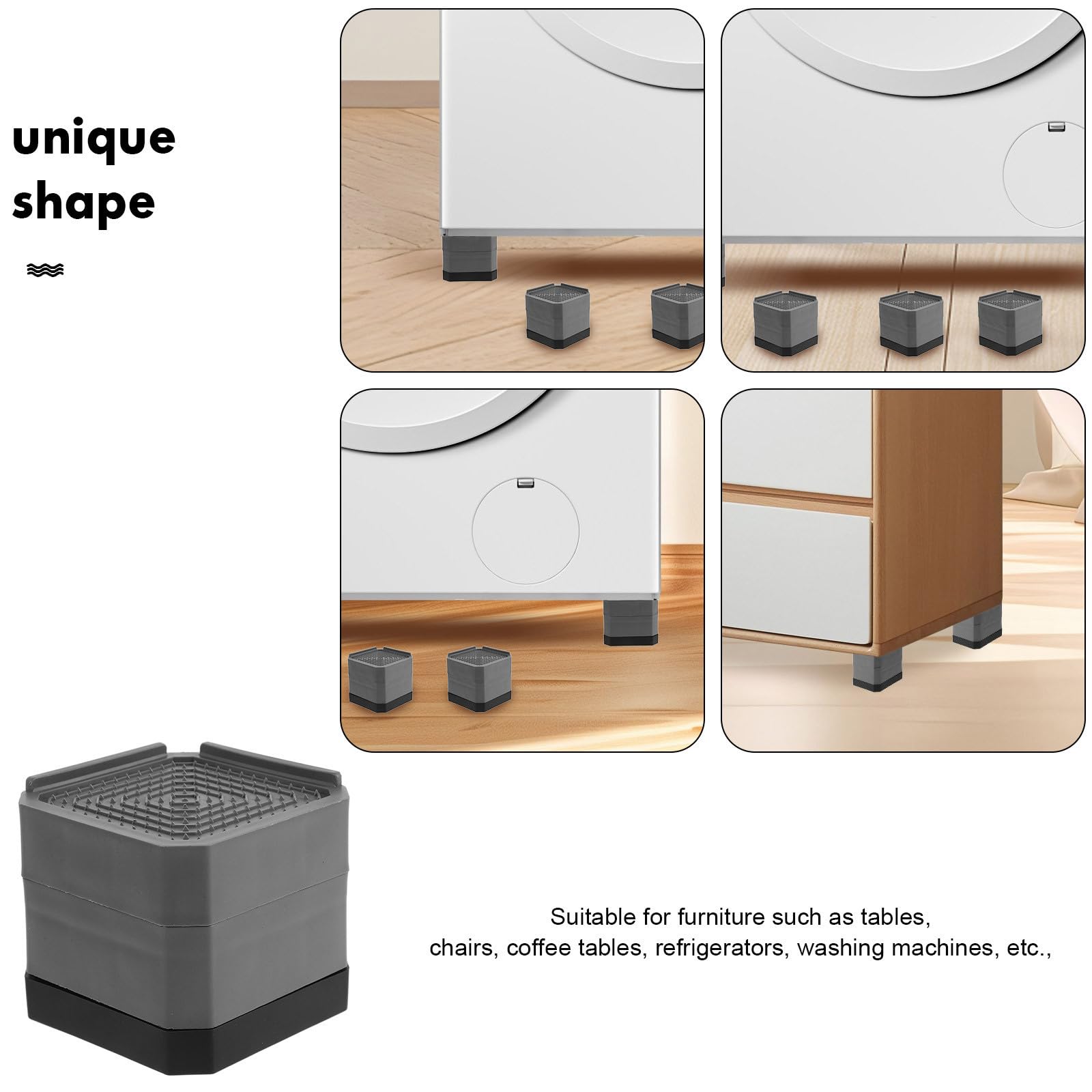 6 Bases Antideslizantes de Plástico para Lavadora y Muebles, Almohadillas Amortiguadoras de Ruido y Vibración para Uso Hogar, Paquete de 6 Unidades