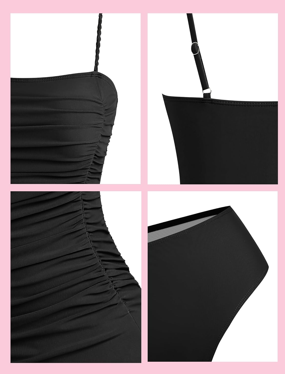 ZAFUL Womens Tankini Swimsuits 2025 Spaghetti Strap Two Pieces Ruched Top Tummy Control High Waisted Bottom Bathing Suits - Image 6