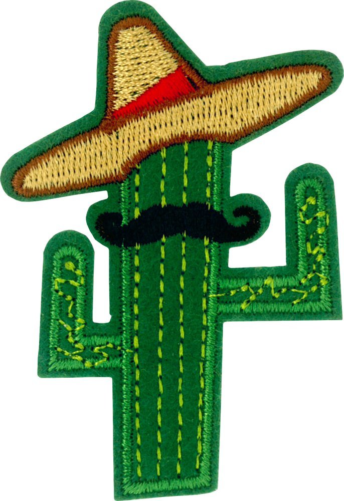 Carlos the Cactus with Mustache and Sombrero - Cut Out Embroidered Iron On or Sew On Patch