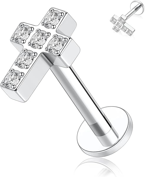 hengkaixuan 16G G23 Titan Flat Back Labret Studs Innengewinde Lippen Studs Tragus Piercing Monroe Medusa Lippenpiercing Silber Lobe Knorpel Conch Ohrring Schmuck 6 8 10 mm - 1