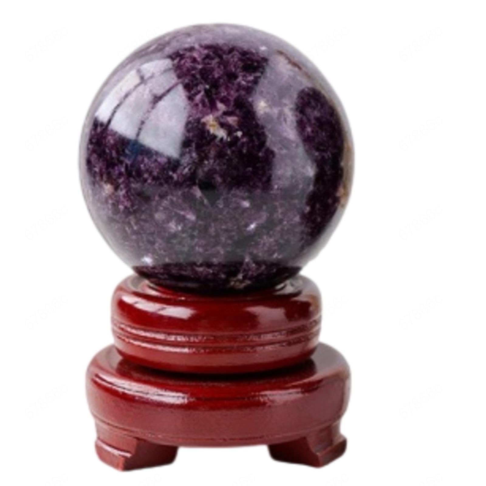 QWZTAEOZA Lepidolite Ball Purple Mica Quartz Crystal Sphere Gemstone with Wooden Base,mica Ball-5~6cm