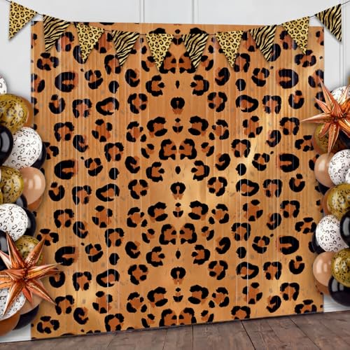 Image of WovWeave 2 Pack Cheetah Print Foil Fringe Curtains Birthday Decorations 3.3 x 6.6 ft Leopard Tinsel Backdrop for Birthday Jungle Safari Bachelorette Party Photo Booth Decorations