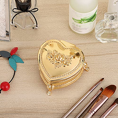 Hipiwe Vintage Metal Jewelry Box With Antique Flower Carved, Small Heart Shape Trinket Organizer Box Earrings Rings Necklace Bracelet Storage Holder, Keepsake Gift Box For Girl And Women #TOP2