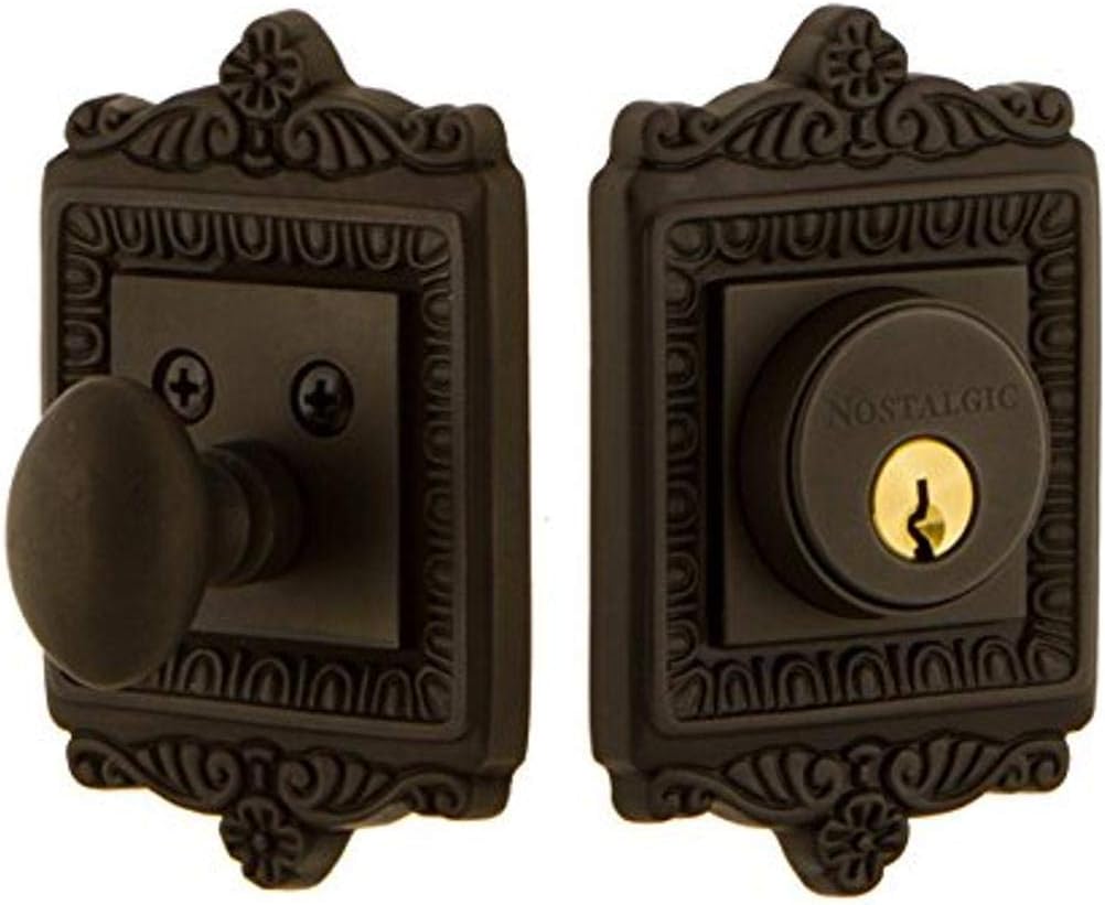 Nostalgic Warehouse 726070 Egg & Dart Plate Single Cylinder Deadbolt Egg & Dart Door Knob in Oil-Rubbed Bronze,