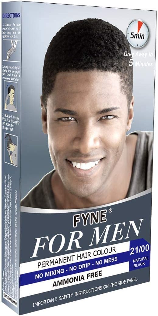 FYNE - Natural Black Permanent Hair Colour | Grey Hair Colouring for Men with Comb Applicator Included | Natural-Look Hair Dye | No Mixing Ready to Apply | Ammonia and Cruelty-Free