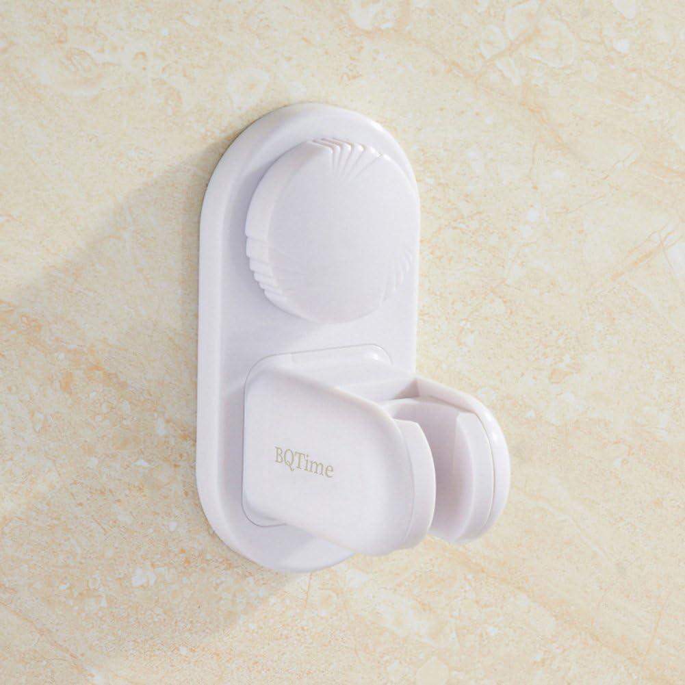BQTime Shower Head Holder 5 Mode Angle Adjustable, Super Power Vacuum Suction Cup Handheld Shower Bracket, Waterproof, Heavy Duty, Reusable, Wall Mount Showerhead Holder for Bathroom Hotel, White