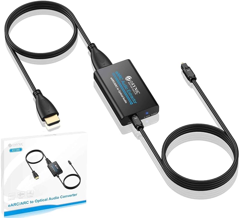 eSynic Professional 192Khz eARC y ARC a extractor de audio óptico, sin CEC | Alimentado por USB para HDTV a barra de sonido óptica, 7 pies de largo, necesario para configurar en TV, compatible con formato de audio PCM 2.0/Dolby 5.1/DTS 5.1