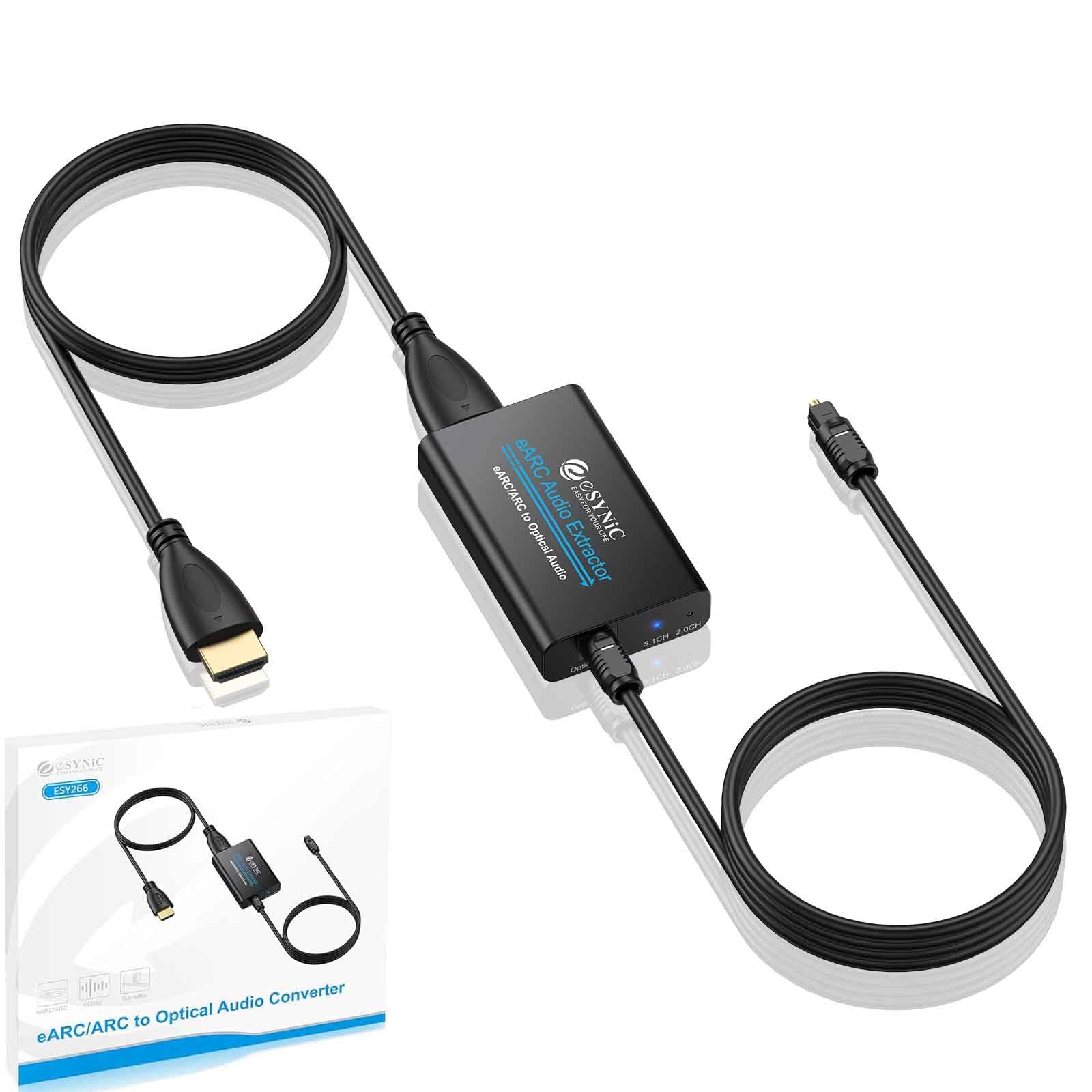 eSynic Professional eARC Audio Extractor-7 Ft 192KHZ ARC to Optical Audio Cable Converter-Only Work for HDTV ARC/eARC Port-Easy to Setup-Dolby & DTS5.1 Surround Sound-from HDTV to Optical Soundbar