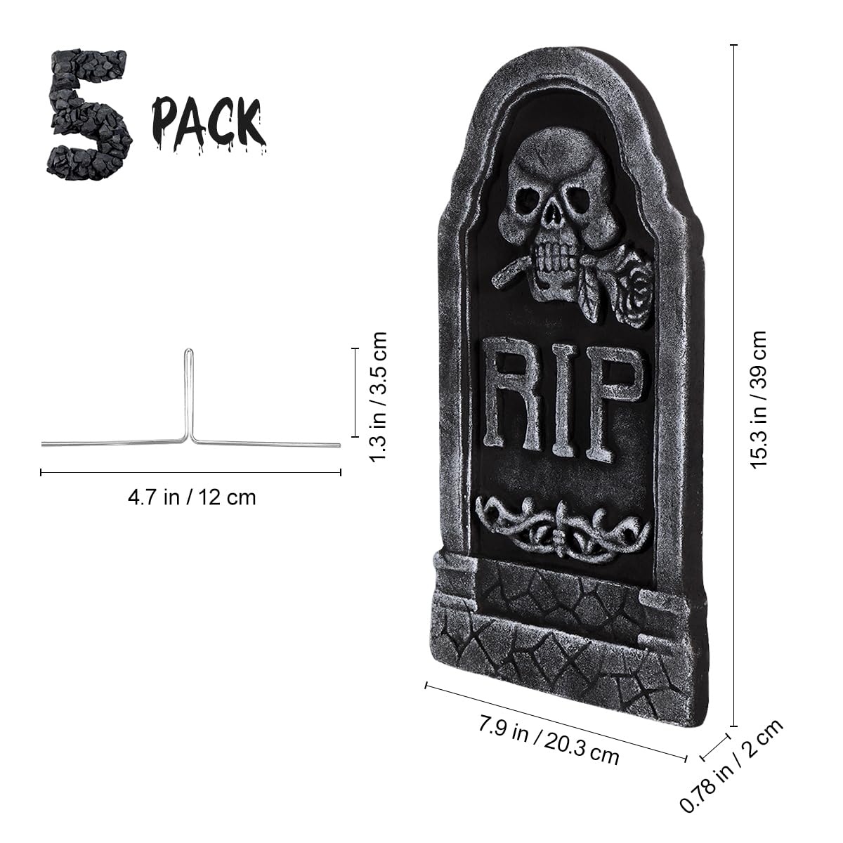 TOYANDONA 5 Piezas de lápidas de Espuma, 15", decoración Liviana de Piedra Rip para Tumba, Decoraciones de jardín de casa embrujada de Fiesta de Halloween al Aire Libre