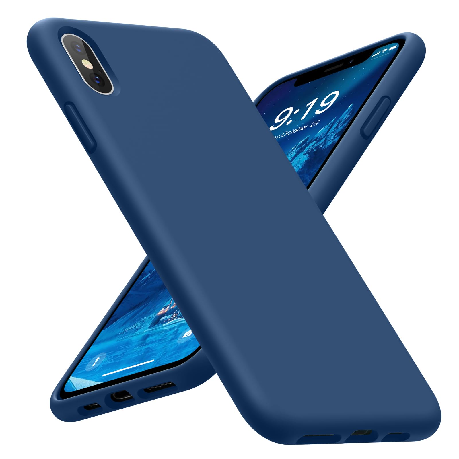 OuXul Case for iPhone X/iPhone Xs case Liquid Silicone Gel Rubber Phone Case,iPhone X/iPhone Xs 5.8 Inch Full Body Slim Soft Microfiber Lining Protective Case（Denim Blue）
