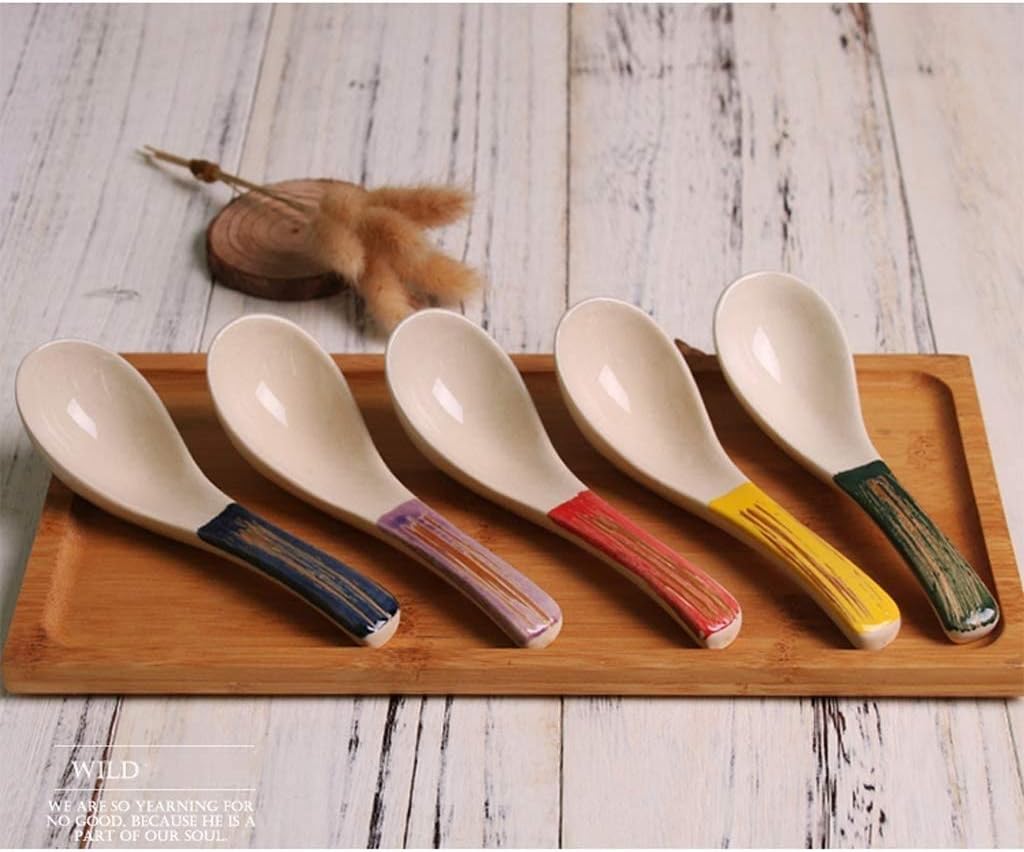 Soup Spoon Japanese Style Spoon 5 Small Spoons Household Ceramic Bone China Soup Spoon Rice Spoon