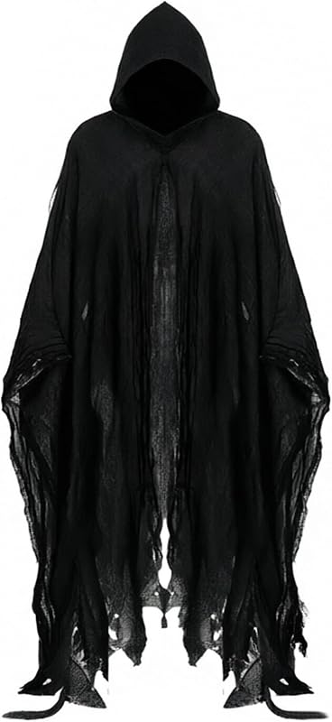 Grim Reaper Hooded Cloak for Men Women Halloween Costumes Cosplay Props | Linen Scary Cloak With Black Mesh Outer Layer Design for Grim Reaper, Witch, Wizard & Campire Cosplay