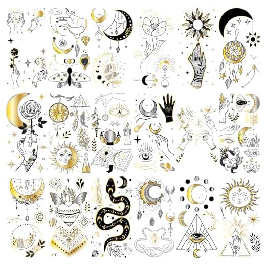Glaryyears Metallic Gold Temporary Tattoos, 18-Pack