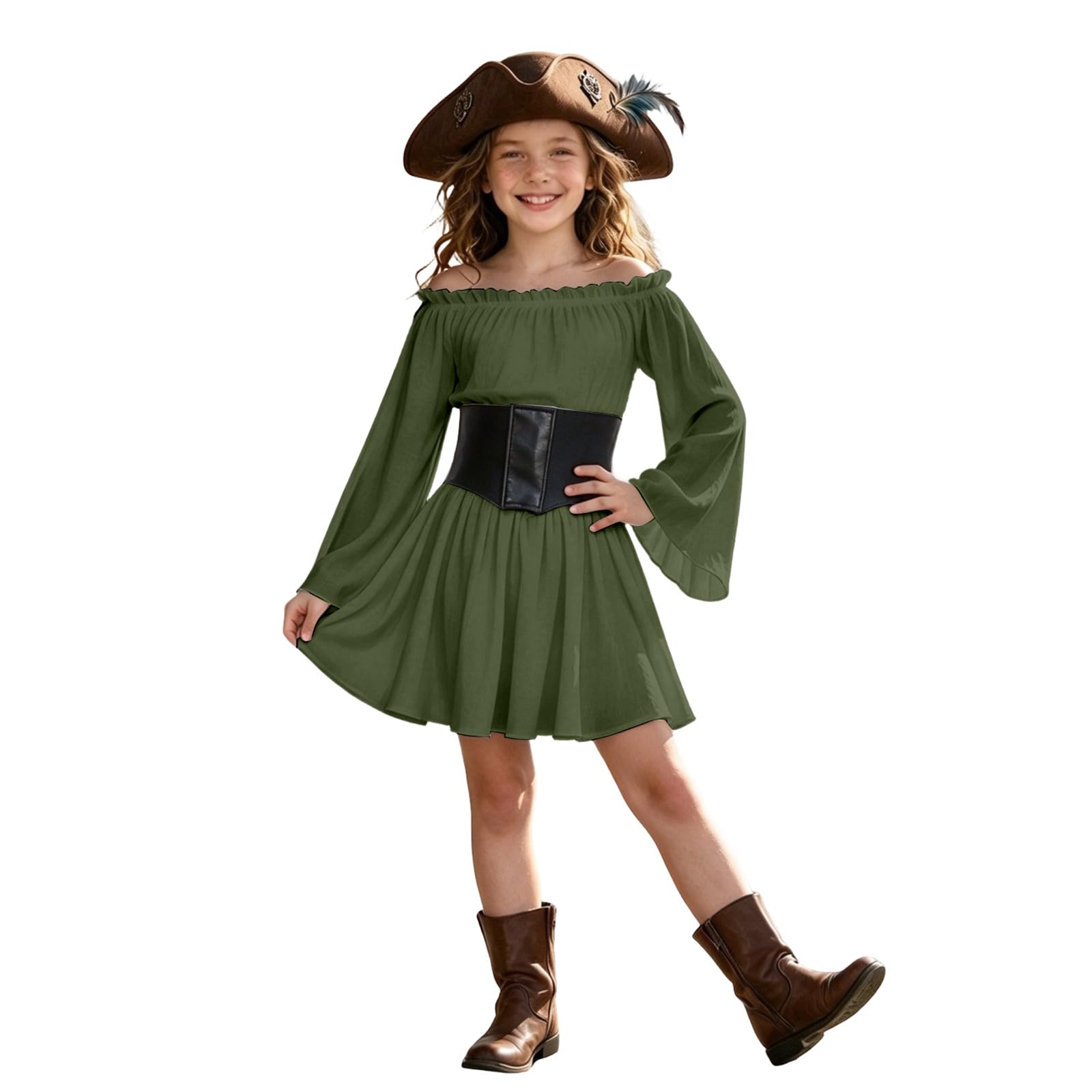 Girls Pirate Costume, Pirate Costume Kids with Pirat Dress and Corset Belt