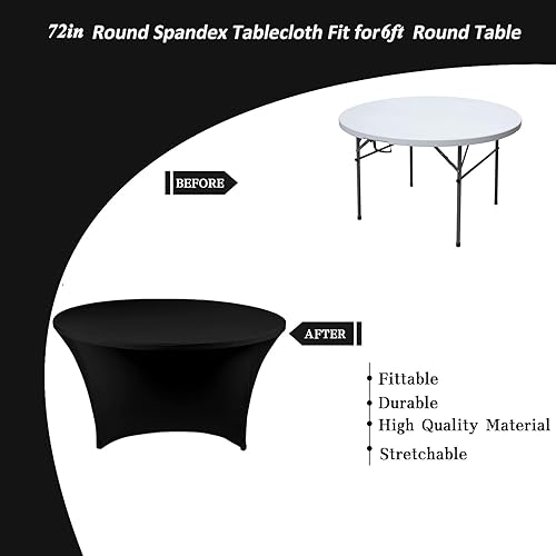 Miniatura 4 de SSYAQRA Paquete de 8 manteles redondos de elastano de 72 pulgadas, color negro, de 6 pies y 72 pulgadas, para bodas, eventos y fiestas