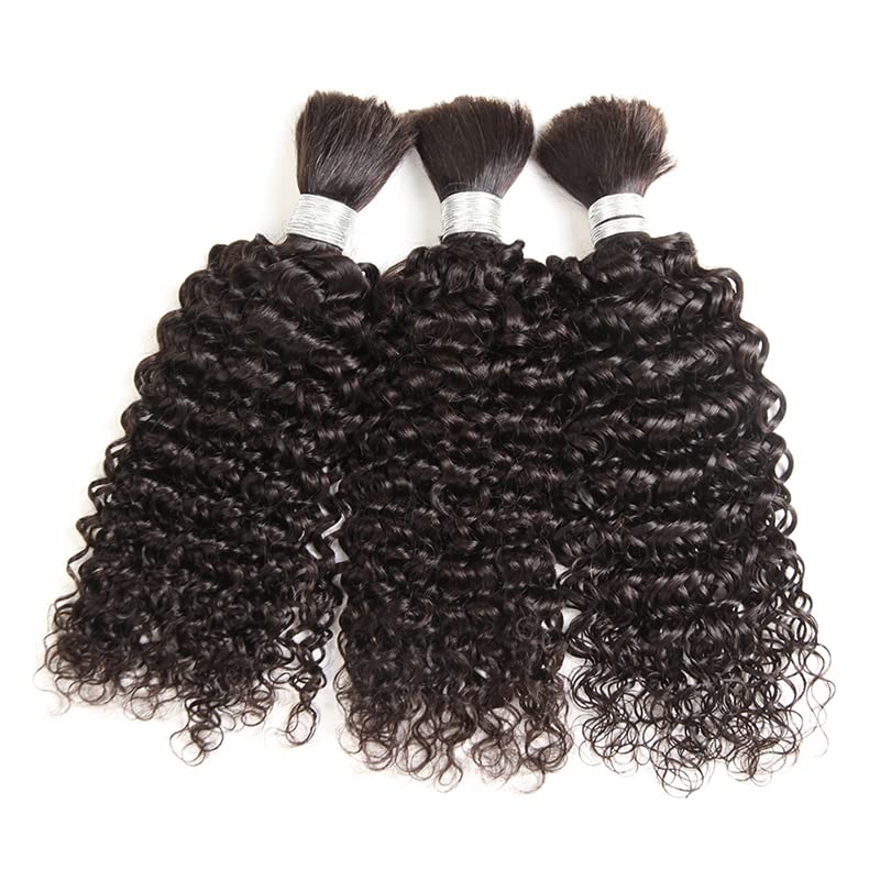 Human Hair Bulk for Braiding Curly Extensions Natural Black Kinky Curly Human Bulk Braiding Hair for Micro Braids No Weft Weaving 100g (12inch, 1Pcs/Lot)