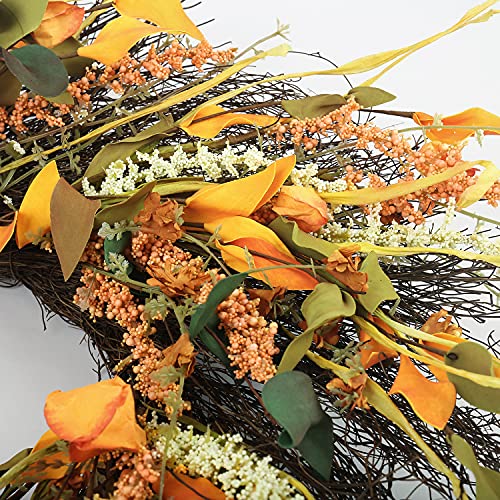 Sggvecsy Fall Wreath 20’’ Grain Wreath Harvest Gold Wheat Ears Circle Garland Autumn Front Door Wreath For Christmas Front Door Outside Indoor Wall Wedding Window Thanksgiving & Fall & Autumn Decor #TOP6