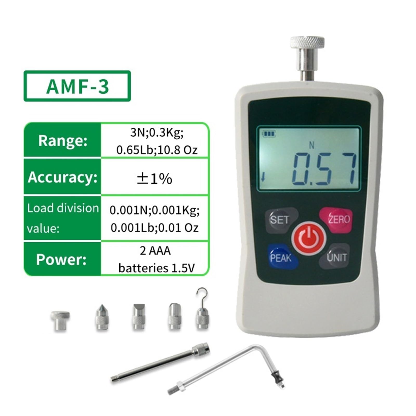 Misuratore di forza digitale, Trigger Pull Pul Force Gauge Dinamometro a pistola professionale a quattro unità con ampio schermo LCD for l'insegnamento a meccanica scolastica, Unità N kg lb Oz(AMF-3)