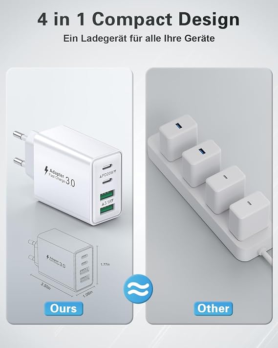 USB C Charger 40W, iPhone Charger Fast Charge Multiple USBC Plug PD+QC Fast Wall Adapter Type C Mobile Chargers for iPhone 17 16 15 14 13 12 11 Pro MAX Plus,iPad,Samsung USB Charger