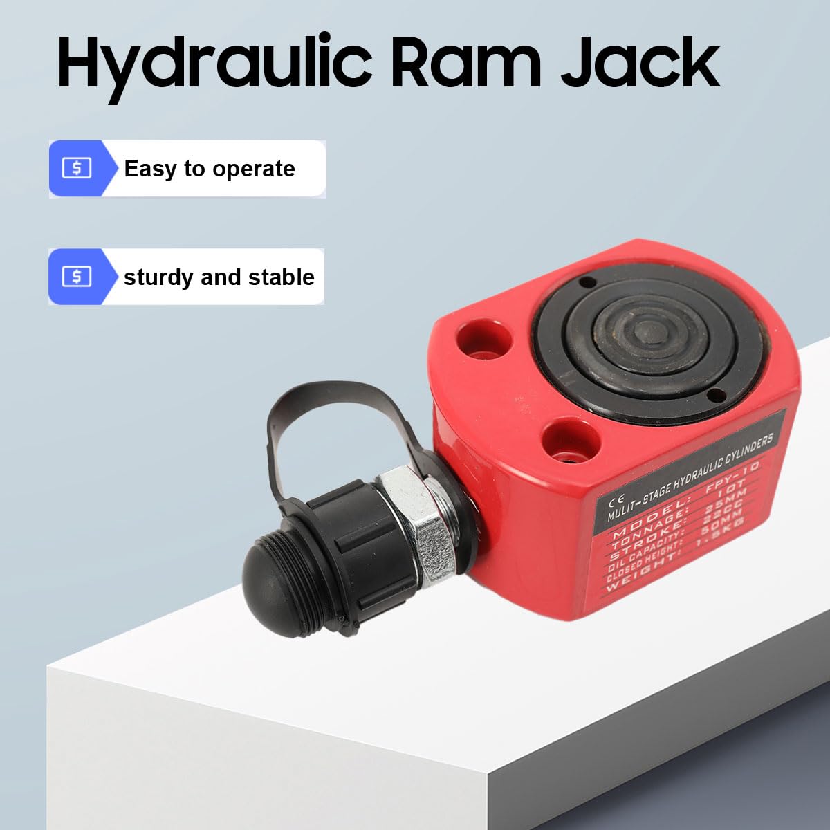 10T Hydraulikzylinder Ultradünner Hydraulischer Ram-Wagenheber 25mm Hub mit ZG-3/8 Zoll Gewindeanschluss Und Staubkappe für Gebäude Kraft Schiffbau Erdöl Chemie