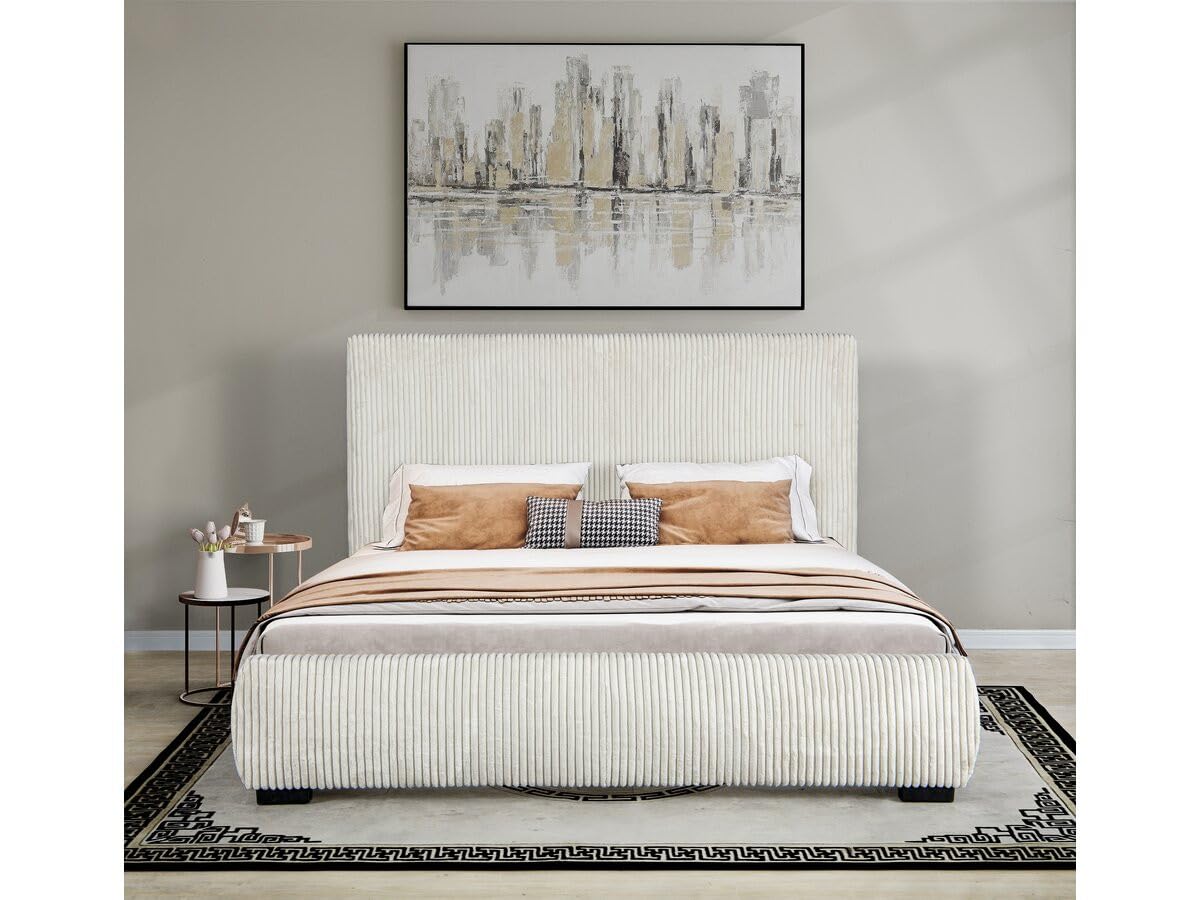 Habitat et Jardin Lit Double en Velours côtelé Montana - 180 x 200 cm - Beige