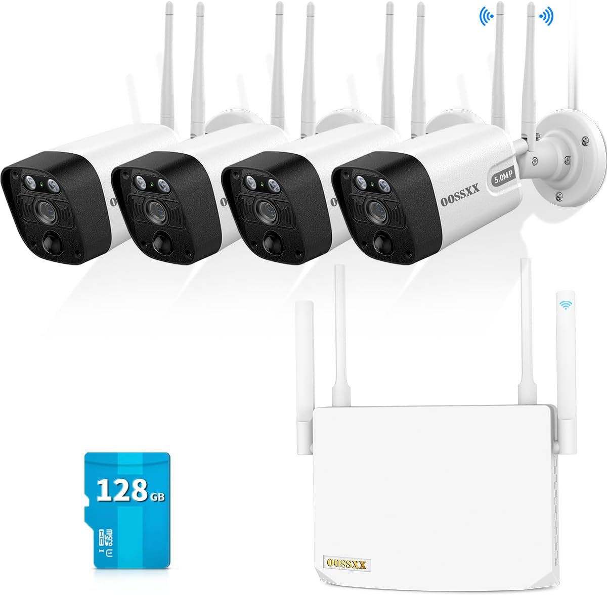 (2-Way Audio) 4-Antennas Enchance Outdoor Wireless Security Camera System WiFi Cameras Video Surveillance DVR Kit