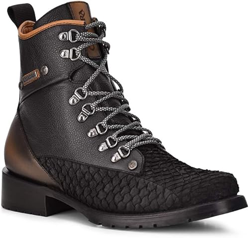 Miniatura 2 de Cuadra Bota minera para hombre en piel auténtica pirarucu y piel bovina con cordones y cremallera