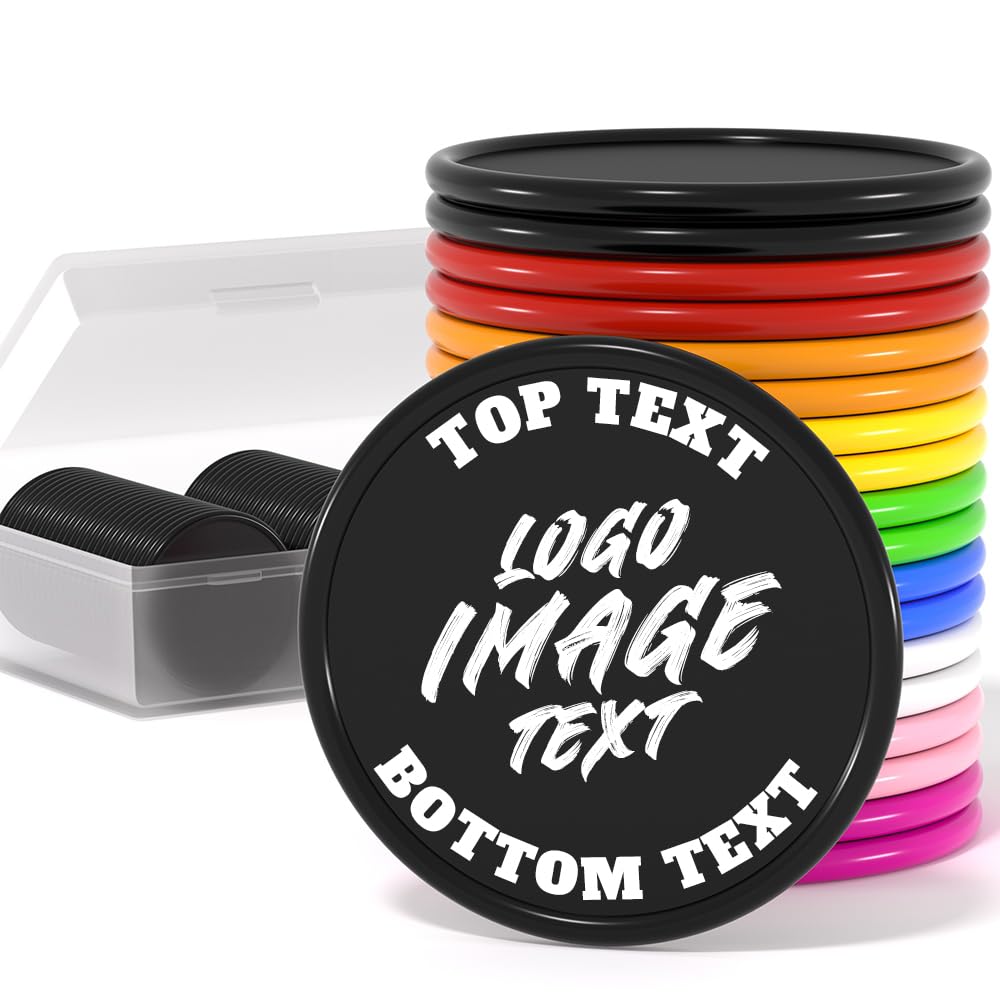 500 Custom Poker Chips, Personalized Drink Tokens with Own Logo, Image and Text, Double Side UV Full Color Printing Drink Chips for Bar, Party, Business Cards, Company Logo and Promotions (Black)