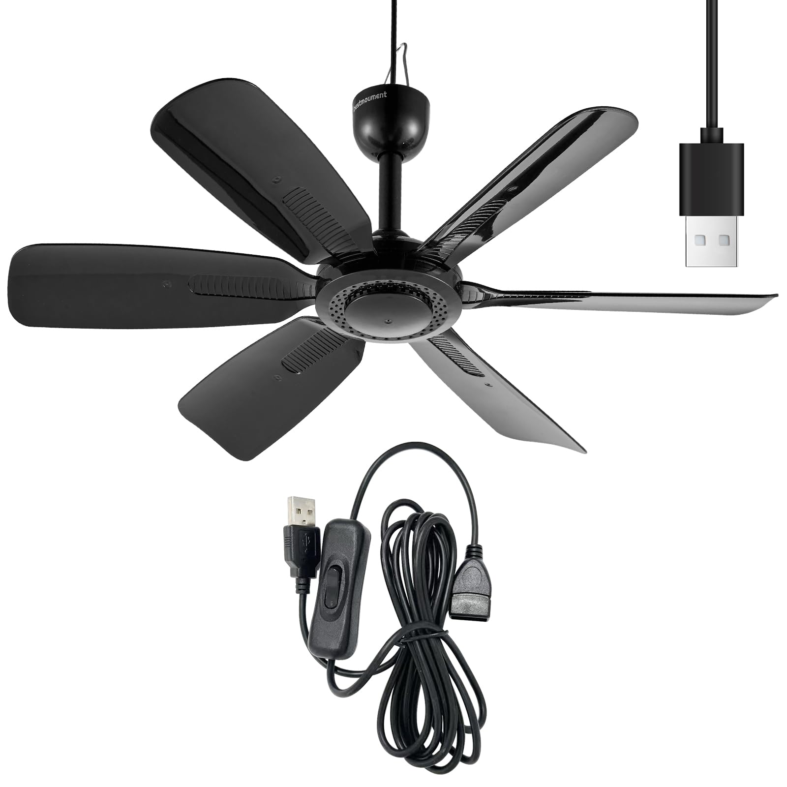 Ventilateur de plafond USB 45cm 5V DC avec 6 pales et interrupteur pour tente de camping