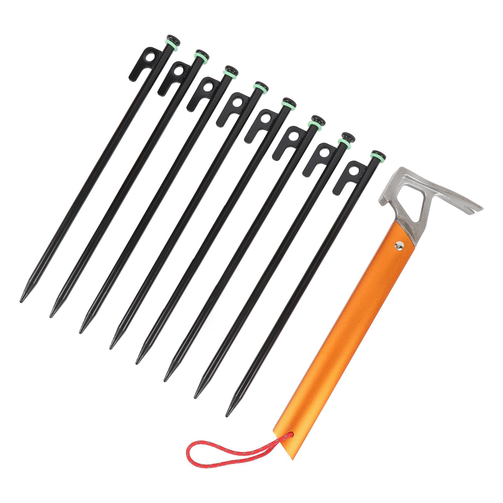 POENVFPO Piquets de Tente Robustes, Piquets de Camping en Acier Inoxydable en Alliage D'aluminium de 30 Cm avec 4 Cordes de Haubanage de 4 M et Marteau, pour Tentes de Camping en Plein Air, (Noir et