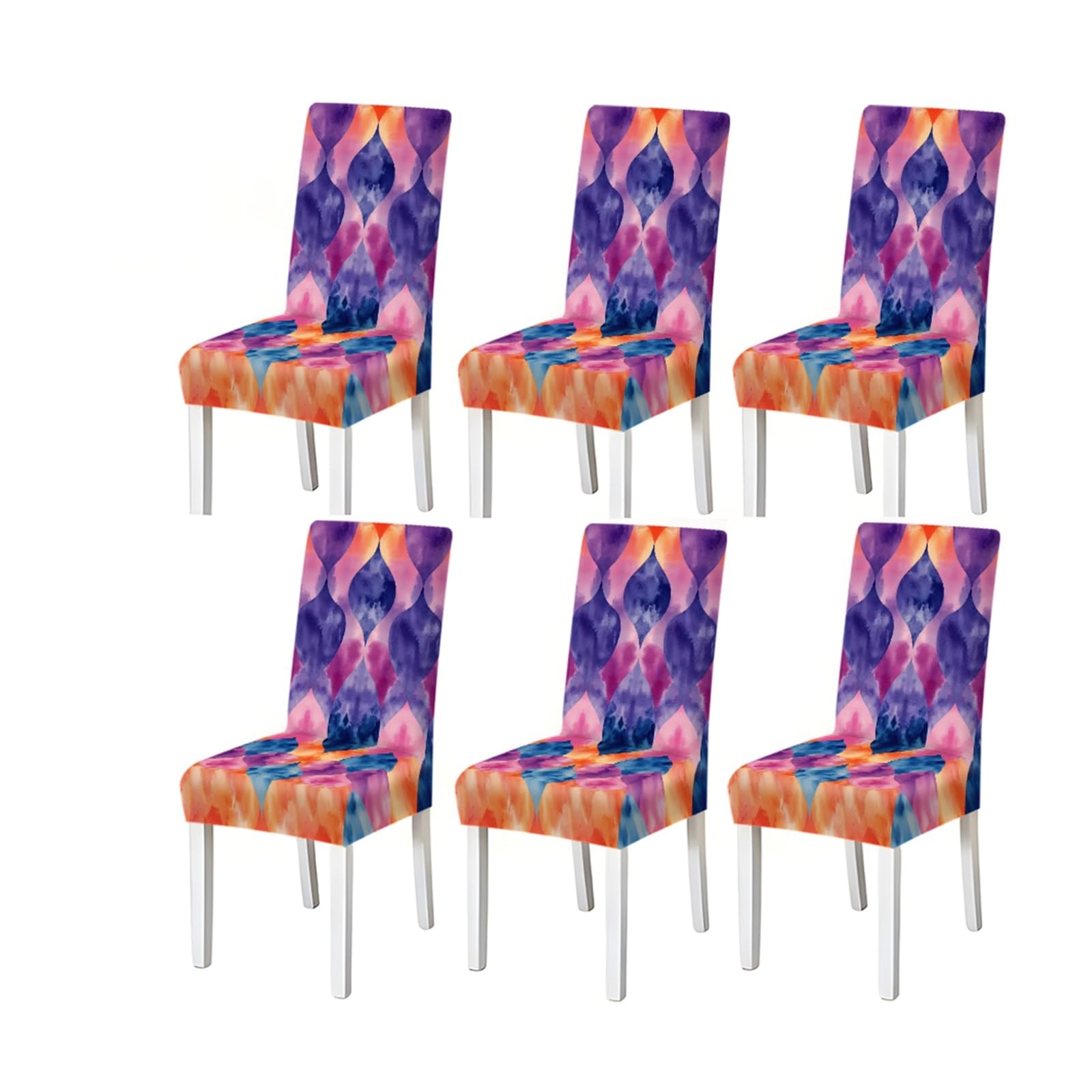 Bosuybn One Color Watercolor Moroccan Tile Geometric Pattern Print Dining Chair Covers Set Of 2/4/6, Stretch Slipcovers For Kitchen Dining Room Furniture Protectors For Home Dining Room(6Pcschair Cover)