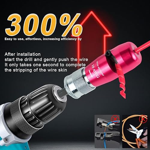Miniatura 2 de Pelacables para taladro mejorado 2025 (14-12-10-8-6 AWG)  Herramienta pelacables universal eléctrica para taladro, incluye 5 pelacables, 2 torcidos