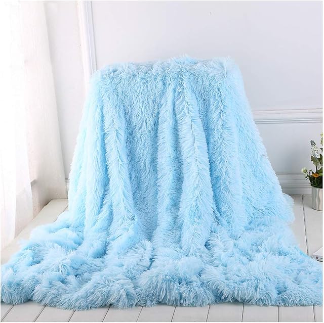 Hggzeg Super Soft Long Shaggy Throw Blanket, Elegant Cozy Faux Fur Decorative Throw Blanket for Couch Chair & Bed (Blue, 130 x 160cm)