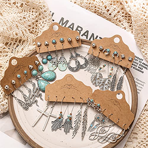 45 Pairs Silver Drop Dangle Earrings Set for Women, Boho Vintage Bronze Waterdrop Dangling Earrings4