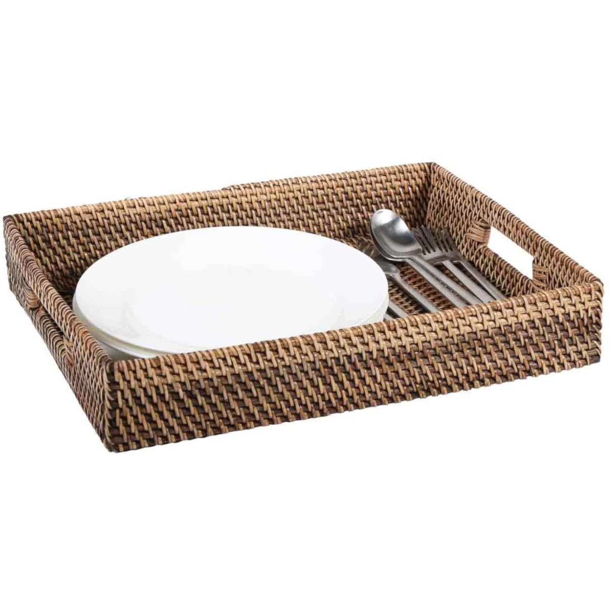 Casa Moro Rattan-Serviertablett LISA XL Braun 43x33x7 cm rechteckig aus Natur-Rattan | dekoratives Tablett für Getränke, Frühstück, Tee Service | Boho Deko-Tablett Servierteller | LOM20052