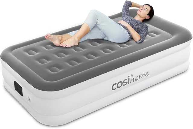 Cosi Home® Single Sized Air Bed - Premium Single Air Mattress With a Built-in Electric Pump, Integrated Raised Pillow and Storage Bag