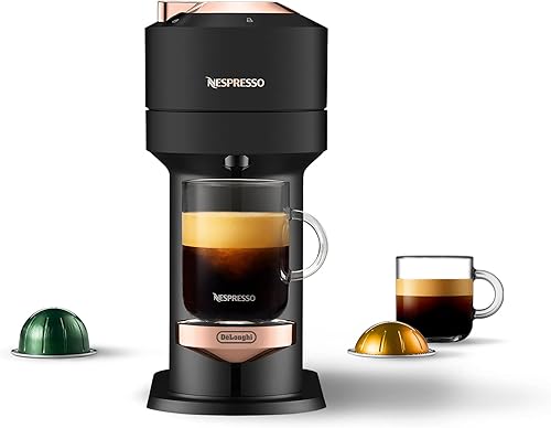 Nespresso Vertuo Next - Máquina de café y espresso de DeLonghi color negro mate y oro rosa