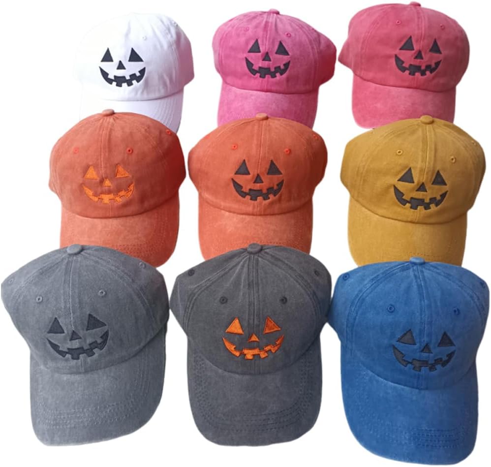 Unisex Autumn Halloween Pumpkin Face Baseball Hat,Jack-o Lantern Pumpkin Embroidered Hat