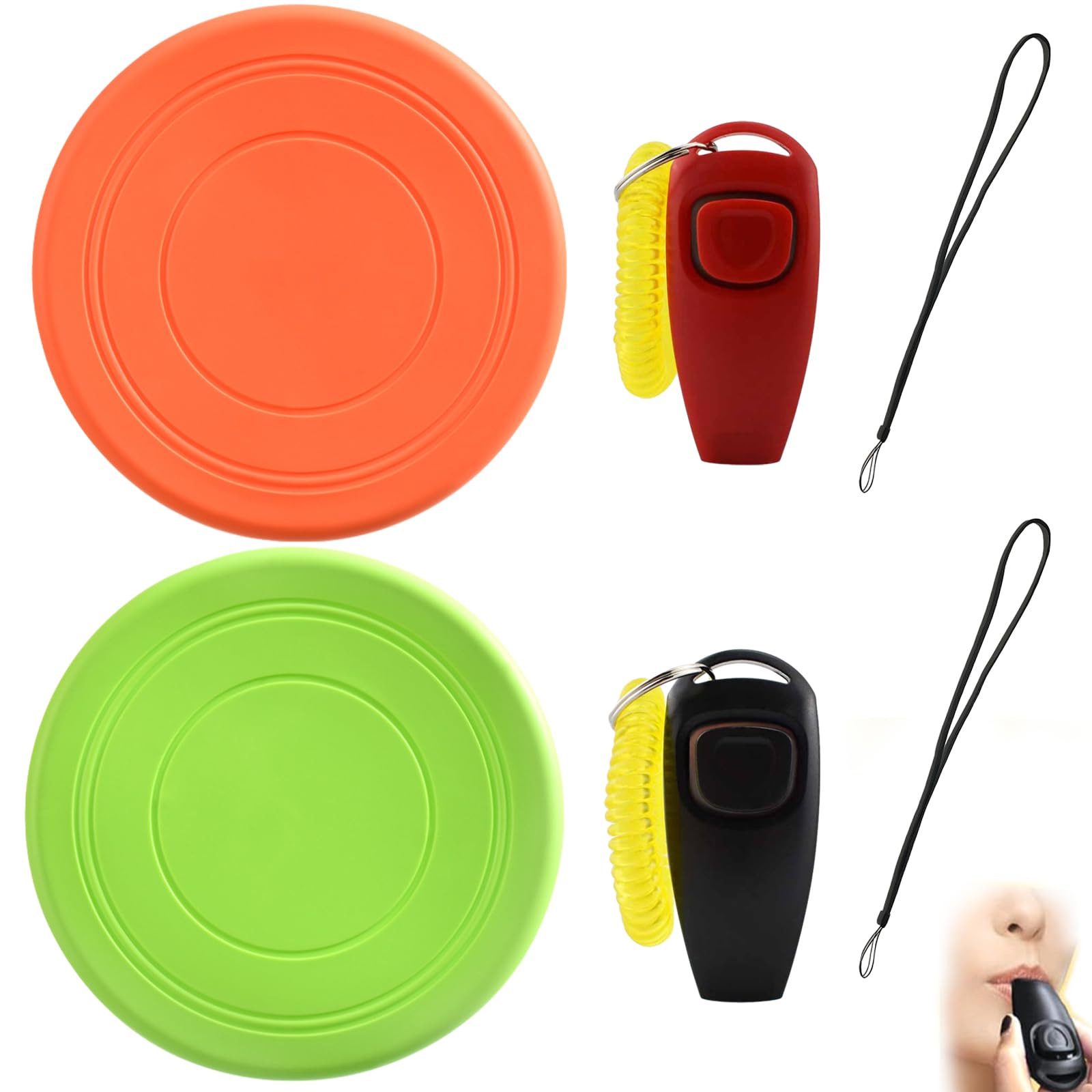 6 Piezas Profesionales Silbato para Perros Set, 2 en 1 Adiestramiento Perro con Cordón, Frisbee, Training Clicker con Silbato, Antiladridos Silbato para Efectivo Adiestramiento, Control de Ladridos