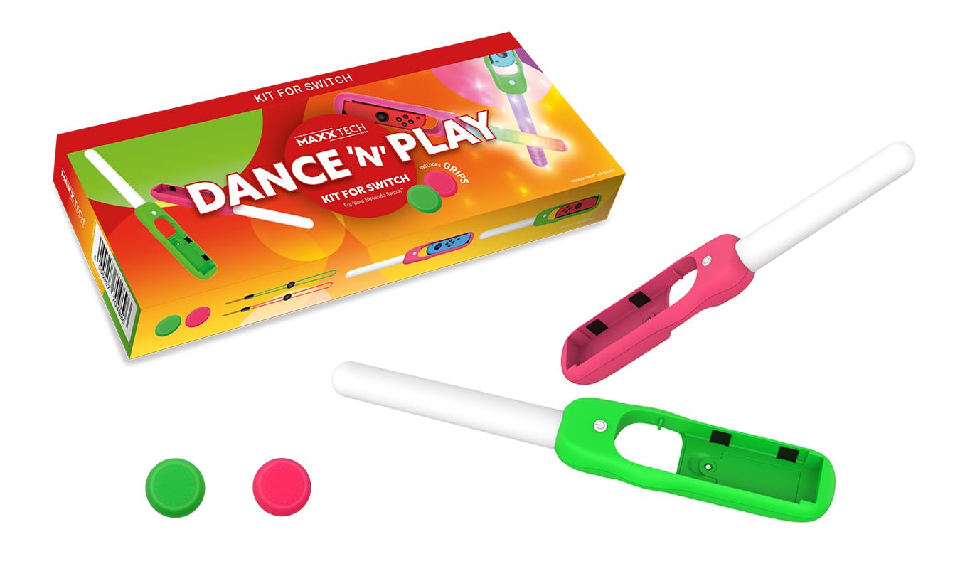 Maxx Tech Dance 'n' Play Kit for Nintendo Switch/OLED - 2x sound sensitive LED glow sticks for fitness, music and dance games