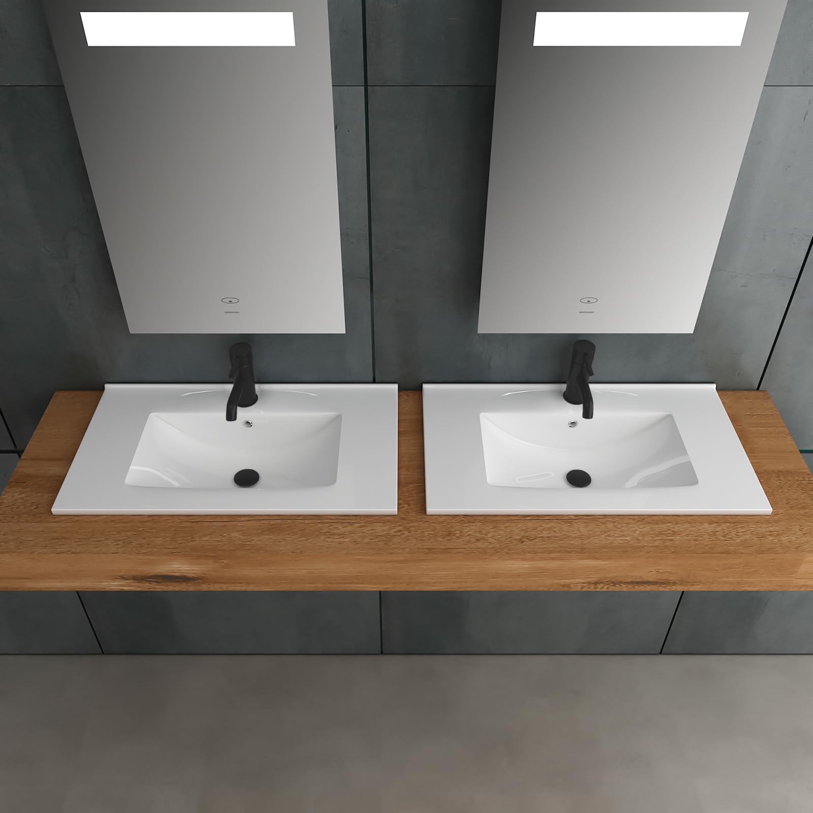 Alpenberger - Lavabo de baño para invitados, 70 cm de ancho, lavabo empotrable, rectangular, con sellado de cerámica, nano y rebosadero